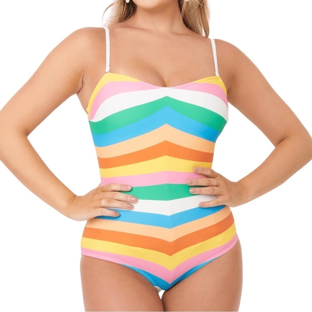 Unique Vintage Rainbow Striped Retro One Piece Swimsuit